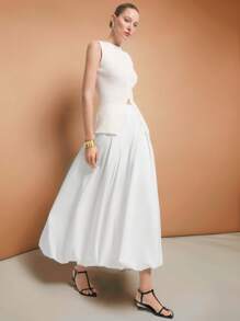 Ontre Váy chữ A phong cách mới 2025 dành cho công sở/thường ngày, màu trắng, quần dài mùa xuân/hè, váy cỡ lớn mùa xuân/hè - trắng - Xem 4