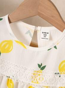 SHEIN Vintaside Kids Young Girl Lemon Print Pattern Ruffle Trim Cap Sleeve Dress - Multicolor - View 4