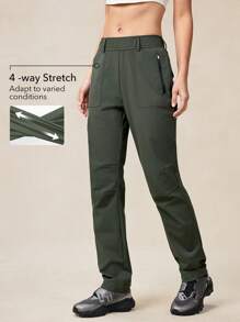 OutZeal 女士户外黑色长裤，适合露营、徒步旅行，触感凉爽，速干弹力修身剪裁，带口袋 - 綠色 - 查看 2