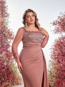 Glamrae Scialle oversize champagne dorato elegante, con ricamo di fili di lusso, patchwork e perline 3D a mano, arricciato, adatto per abiti da sera, abiti da festa, abiti da ospite di matrimonio, abiti da cerimonia e abiti da sera - Rosa antico - Visualizzare 3