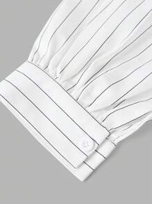 Sparklyn 2pcs/Set Teenage Girls Elegant Casual Striped Chiffon Patchwork Shirt Blouse And Black Skinny Flared Pants Set, Spring & Autumn - Royal Blue - View 8