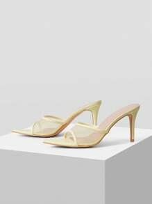 MOTF PREMIUM COLOR BLOCKING POINTED TOE HIGH HEEL SANDALS SUMMER SHOES - Yellow - View 9