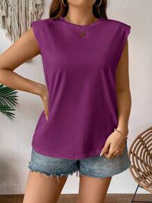 Calvaya Camiseta de tirantes con relleno de espuma de unicolor simple para tallas grandes
