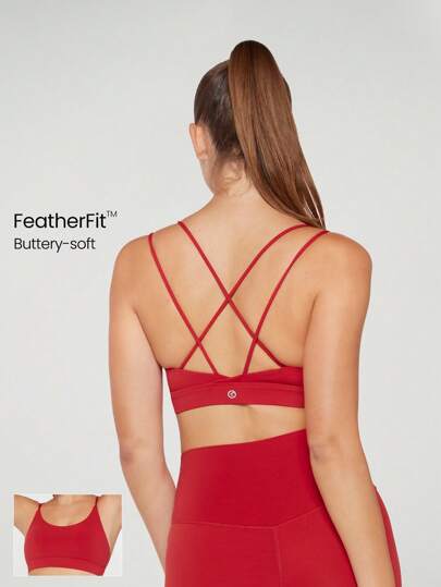 GLOWMODE FeatherFit™ Strappy Back Sports Bra Red Tank Top Low Impact Yoga Daily Fall Winter