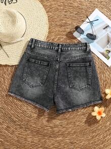 Soleia Shorts vaqueros para mujer, shorts ajustados casuales de vacaciones, shorts occidentales de verano de estilo rave festival Y2K negros para shorts negros de verano, shorts vaqueros para mujer, shorts de culo alto de cintura alta - Negro - Ver 2