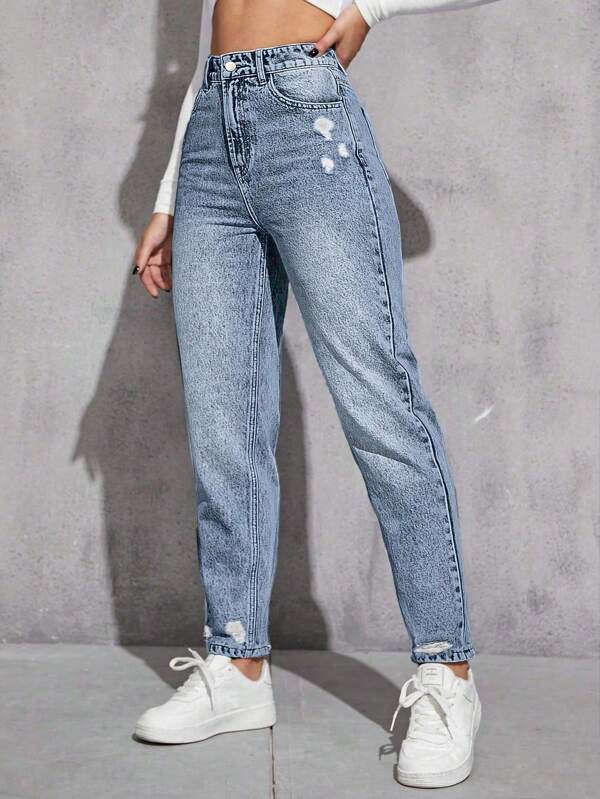 SHEIN EZwear Blugi din denim versatili ocazional pentru femei, cu buzunare, picior conic