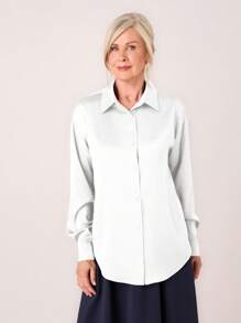 Miaspire Fall Women's Burgundy Long Sleeve Casual Office Shirt - White - View 5