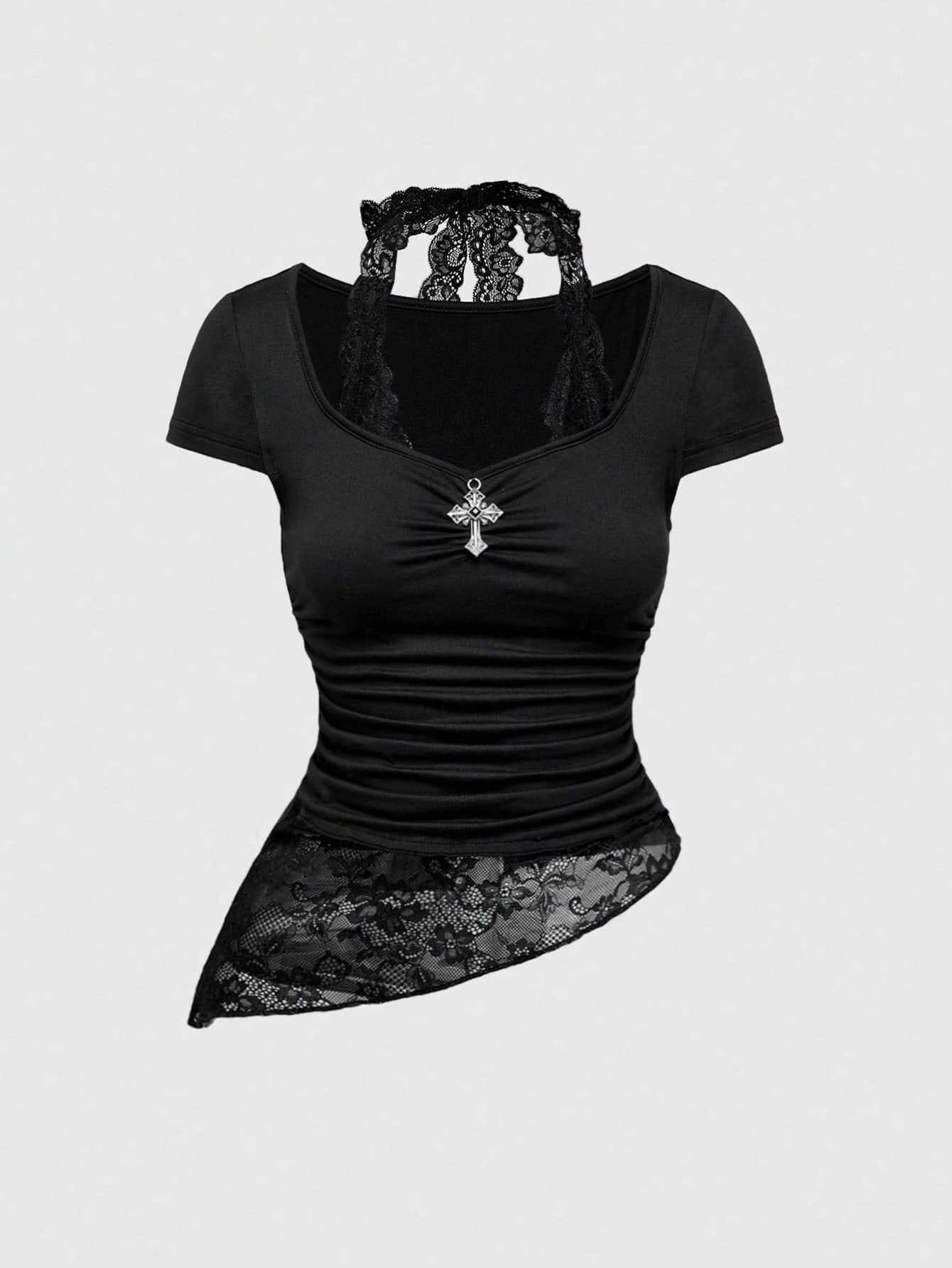 Our Grunge Punk Gothic Cross Pendant Gentle Lace Patchwork 2
