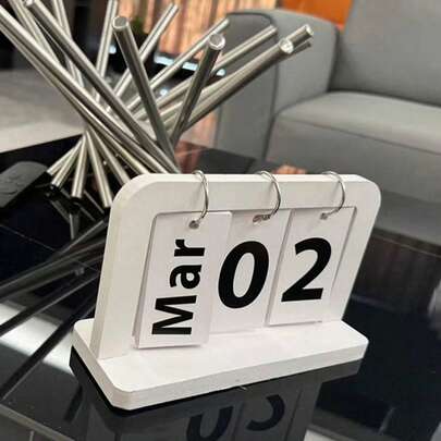 1 件简约木质桌面日历照片道具装饰适用于家庭、办公室、宿舍返校、学校用品