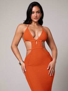 Silquee Vestido de mujer negro de longitud media para las temporadas de primavera y verano, sexy con escote en V profundo y abertura lateral, confeccionado en ganchillo con detalle hueco, ideal para cubrir la playa o la piscina