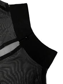 EMERY ROSE 立领透明肩袖斗篷衬衫，短袖上衣 - 黑色 - 查看 7