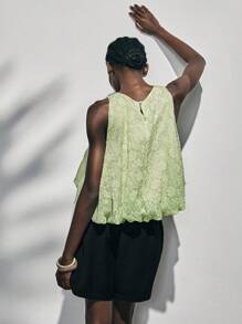 Lumivelle Elegant Jacquard Peplum Hem Tank Top For Summer - Green - View 2