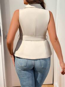 Calvaya Plus Size Women's Spring/Summer New Arrival Casual Simple Lapel Sleeveless Beige Blazer