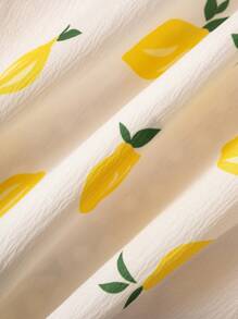 SHEIN Vintaside Kids Young Girl Lemon Print Pattern Ruffle Trim Cap Sleeve Dress - Multicolor - View 5