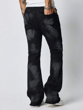 Grunge Punk Men's Grunge Fashion Washed Distressed Frayed Hem Denim Jeans