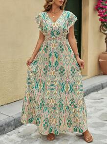 SHEIN LUNE Vestido casual de playa de talla grande con estampado total