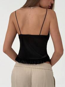 Aloruh Camiseta ajustada para mujer con tirantes finos y encaje con diseño de espina de pescado
