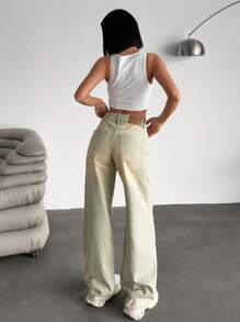 EURMUSE WOMEN WIDE LEG MID WAIST DENIM JEANS - Light Wash - View 1