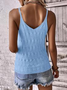 EMERY ROSE Sleeveless Knitted Solid Color Minimalist Casual Tank Top, Suitable For Summer - Blue - View 2