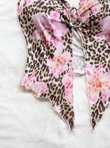 Soleia Áo ba lỗ dây mảnh họa tiết da báo màu hồng họa tiết hoa thường ngày đi nghỉ mát bằng kim loại - Nhiều màu - Xem 3