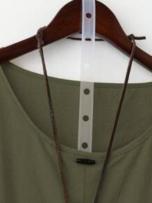 Linhara 女士亚麻不对称下摆长袖衬衫，春夏 - 軍綠色 - 查看 5