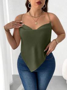 Celure Solid Color Metal Strap, Minimalist Fashion Cami Top, Suitable For Summer - Green - View 5