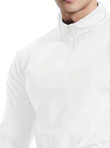 Manfinity Dauomo Camiseta de manga larga casual con cuello alto y cremallera delantera para hombres, lisa
