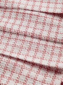 SHEIN MOD 大码女式千鸟格马球领褶皱连衣裙（配腰带）、外出装、工作办公室服装、返校节装、格子连衣裙、新年装、情人节装 - 粉色 - 查看 3