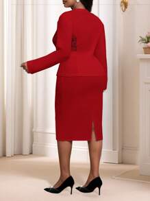 Fleurora  2pcs Plus Size Set, Short Sleeve V-Neck Top & Skirt, Casual & Stylish For Everyday Wear Valentine's Day New Years Women Outfit Wedding Guest Dress Women Sets For Women Valentines Clothes,Valentine's Day For Valentine's Day