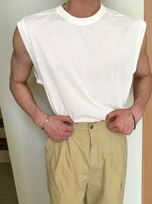 DAZY Men's Solid White Mesh Basketball Tank Top, Summer - White - View 6