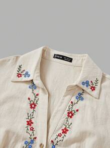 SHEIN MOD Đầm chữ A không tay họa tiết hoa retro cổ ve lật, phong cách hippie, streetwear, rave, boho, vintage, thích hợp cho hẹn hò, nhiệt đới, hở lưng, miền Tây, trang phục đi chơi, đầm nữ mùa xuân/hè, đầm dự tiệc, đầm dự tiệc trà, đầm lãng mạn, đầm đi biển, trang phục nghỉ hè, đầm nữ thường ngày. - Màu be - Xem 4