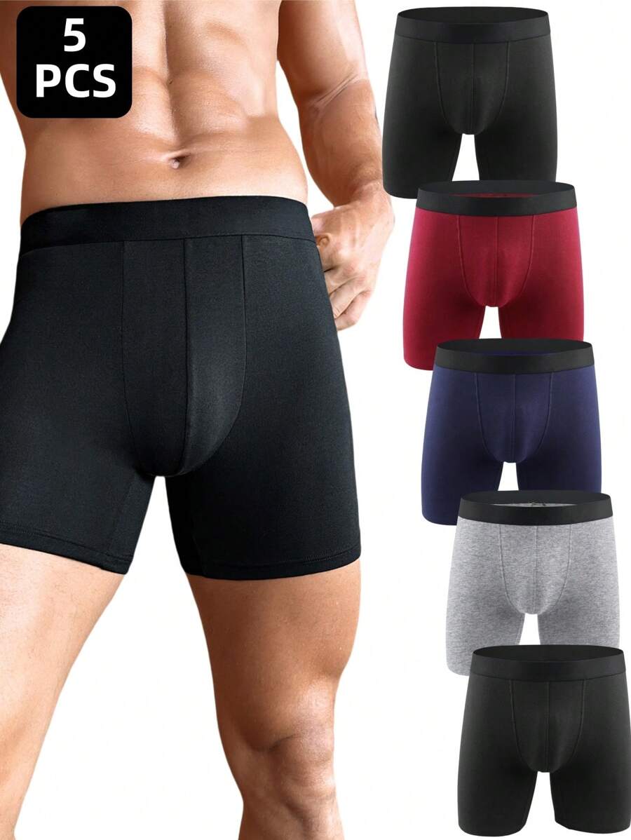 Men's 5 Pack Colorblock Knitted Fabric Casual Trunks Underwear Set - Multicolor - View 1