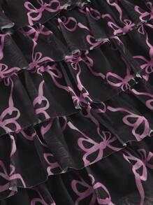 ROMWE Kawaii Vestido de fiesta de talla grande con aplicación de moño dulce y malla para el Día de San Valentín