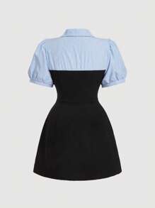 SHEIN MOD Plus Size Blue & White Striped Patchwork Black Elegant Commuter 2 In 1 Blazer Dress.Modest Dresses For Women,Graduation Dress,Birthday Dresses For Women,Corset Dress For Women - Multicolor - View 2