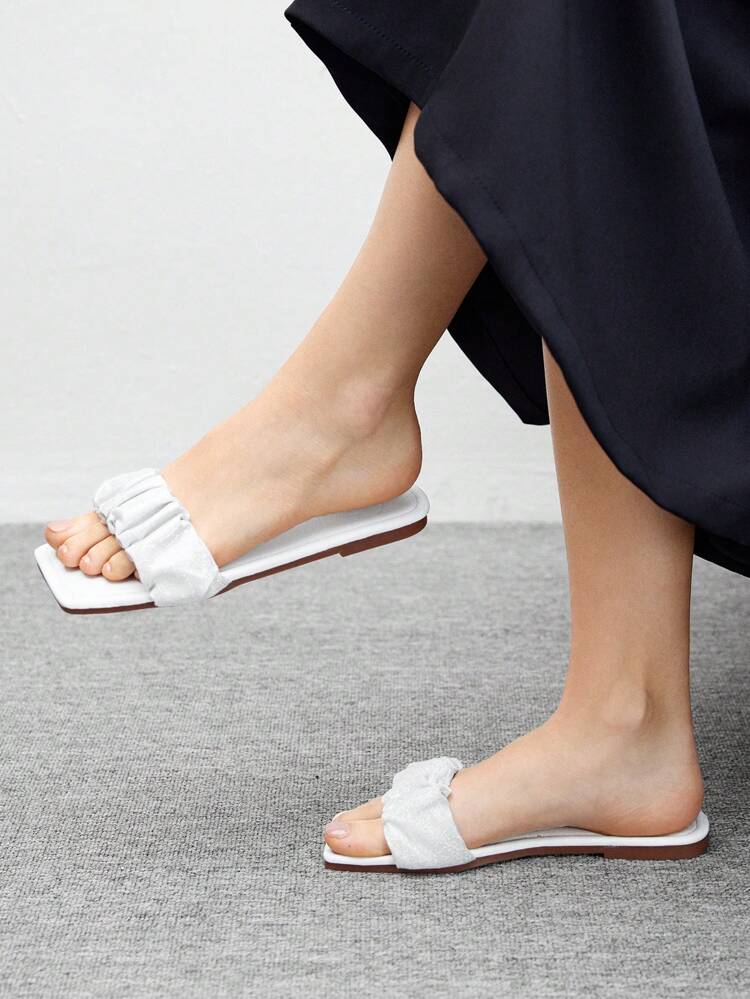 CUCCOO BIZCHIC Women's Square Toe Comfy And Elegant Strap Flat Slide Sandals, Suitable For Commuting, Vacation, Summer Outfits