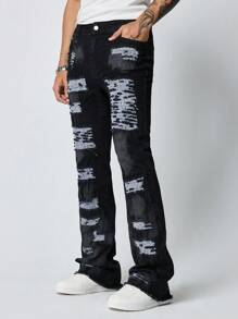 ROMWE MEN Street Life Men's Grunge Fashion Washed Distressed Frayed Hem Denim Jeans - Blue - View 2