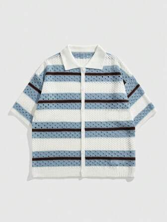 Street Life Chemise tricotée ample pour hommes, Top à manches courtes en maille