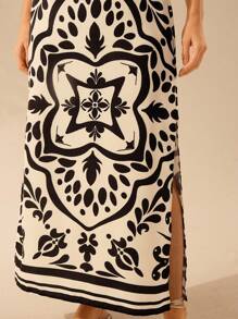 CAJUNI Fusta de damă vintage boemă neagră cu imprimeu floral cu fante înalte, vacanță ocazională - Multicolor - Vizualizare 4