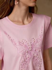 MOTF PREMIUM EMBROIDERY FAUX PEARL T-SHIRT