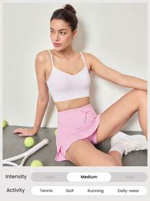 GLOWMODE Quick-Dry Break Point Side Slit Adjustable Waist Skirt With Built-In Shorts Side Pockets Non-Slip Grips Low Impact Tennis Golf Pickleball Daily Wear - Bubblegum Pink - View 5