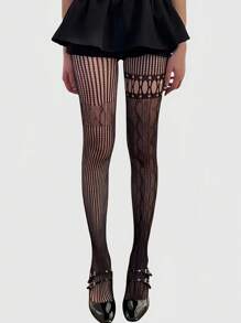 ROMWE Grunge Punk Bas résille sexy ajourés style années 2000, collants noirs patchwork à la mode, leggings polyvalents