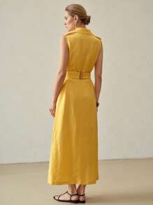 MOTF PREMIUM LINEN BELTED DOUBLE BREASTED DRESS