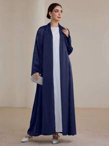 Graceveil Fashionable Elegant Jacquard Fabric Arabic Style Open Front Robe, Spring/Summer Modest Abaya - Navy Blue - View 6
