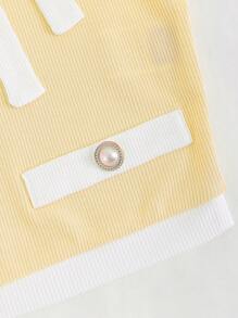 Sweetra 撞色饰边系带前 T 恤 图案 T 恤 女式上衣