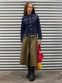 COUREZ Fitted Button Up Denim Jacket Y2K Vintage Cotton - Navy Blue - View 4