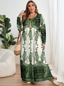 EMERY ROSE 大码女式休闲简约全印花长袖圆领连衣裙，适合春秋季节