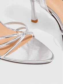 CUCCOO SZL Pointed Toe Slim High Heel Sandals, Rhinestone Embellished Closed Toe Versatile Dress Sandals - Silver - View 3