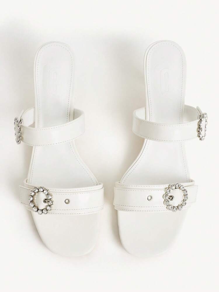 CUCCOO CHICEST Women's Solid Color Rhinestone Decor Simple Casual Versatile High Heel Sandals