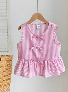 LMoss Kids Blusa sin mangas con lazo a rayas rosas, versátil y linda para niña en verano