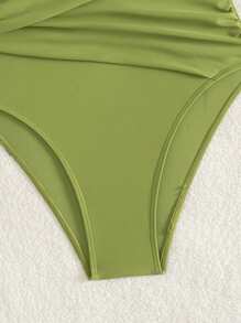 SHEIN Swim Traje de baño de una pieza con tirantes tipo espagueti, parches de malla y unicolor para playa/vacaciones - Verde - Ver 5